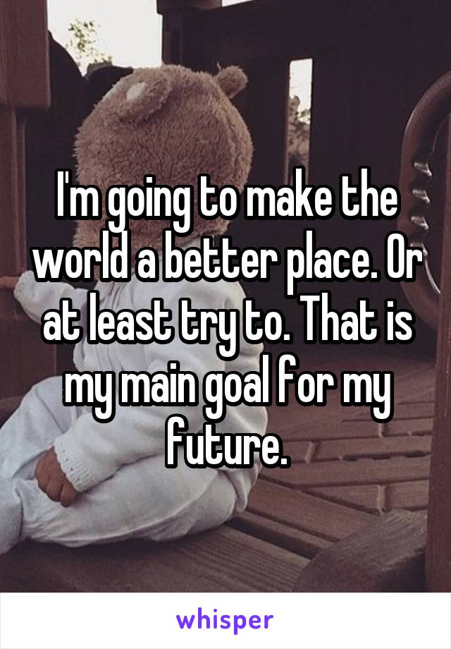 I'm going to make the world a better place. Or at least try to. That is my main goal for my future.