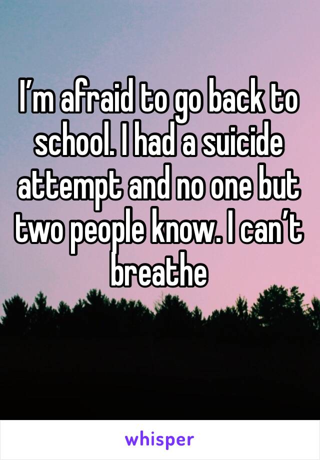 I’m afraid to go back to school. I had a suicide attempt and no one but two people know. I can’t breathe