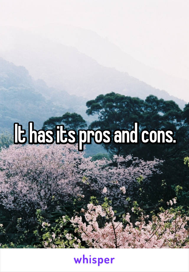 It has its pros and cons.