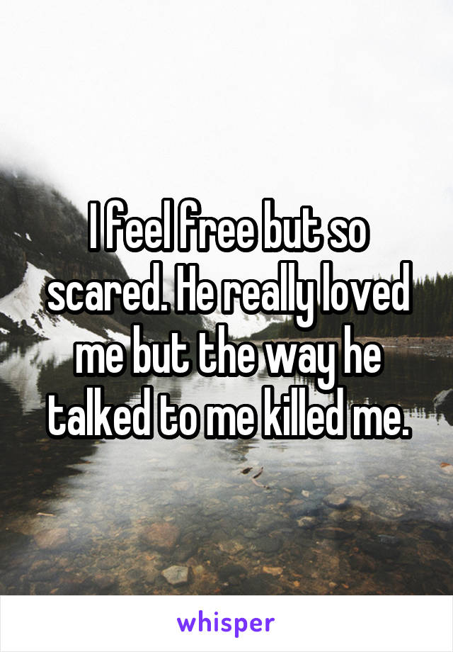 I feel free but so scared. He really loved me but the way he talked to me killed me.