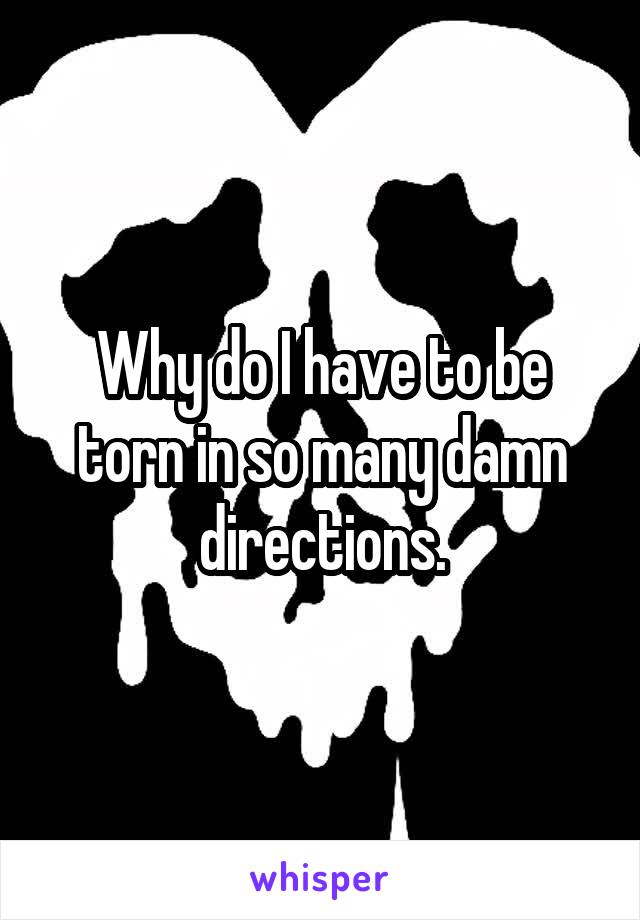 Why do I have to be torn in so many damn directions.