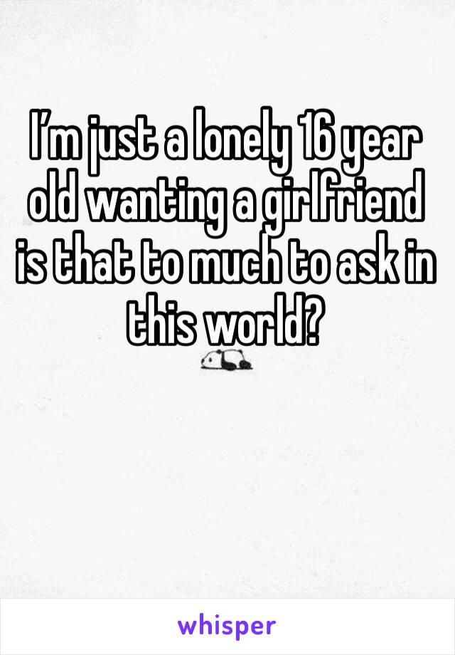 I’m just a lonely 16 year old wanting a girlfriend is that to much to ask in this world?