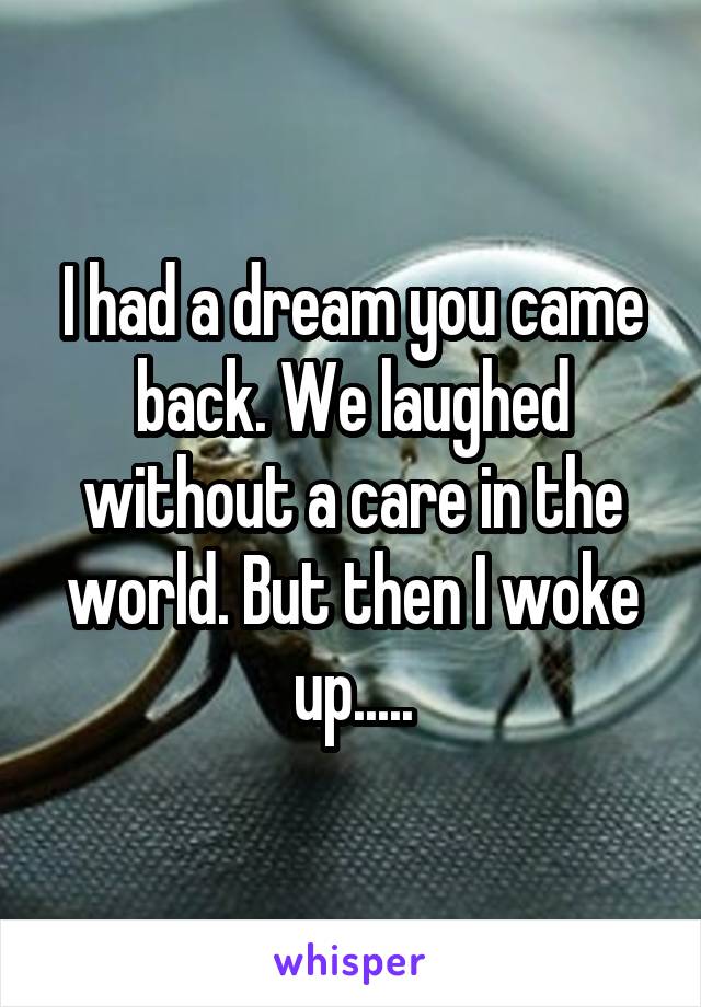 I had a dream you came back. We laughed without a care in the world. But then I woke up.....