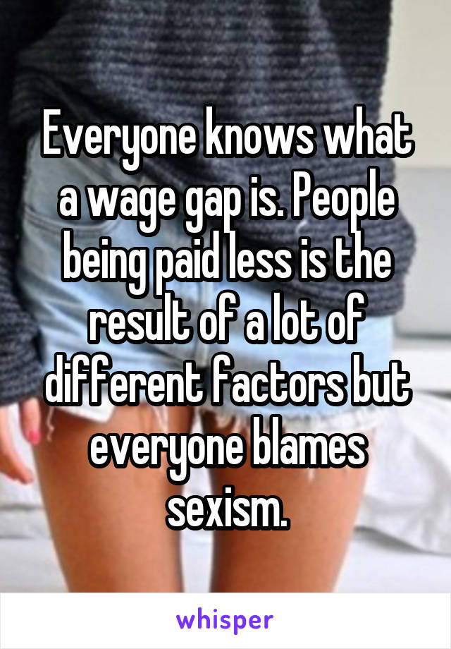 Everyone knows what a wage gap is. People being paid less is the result of a lot of different factors but everyone blames sexism.