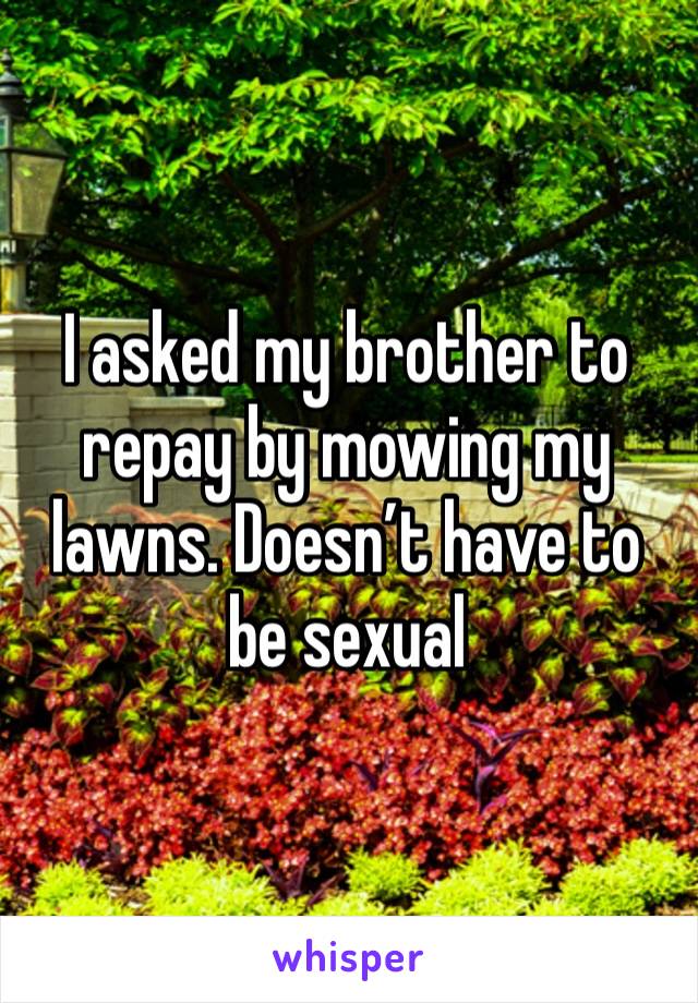 I asked my brother to repay by mowing my lawns. Doesn’t have to be sexual 