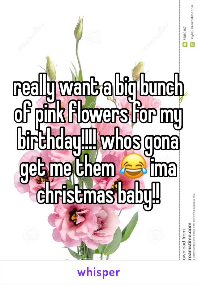 really want a big bunch of pink flowers for my birthday!!!! whos gona get me them 😂 ima christmas baby!! 