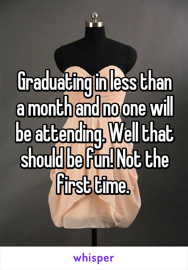 Graduating in less than a month and no one will be attending. Well that should be fun! Not the first time. 