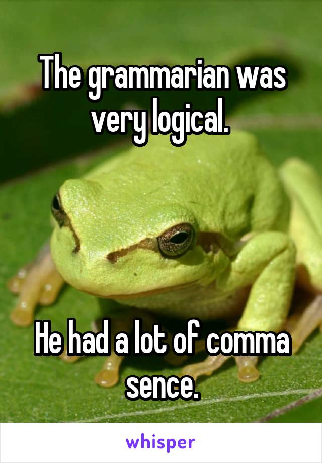 The grammarian was very logical. 




He had a lot of comma sence.