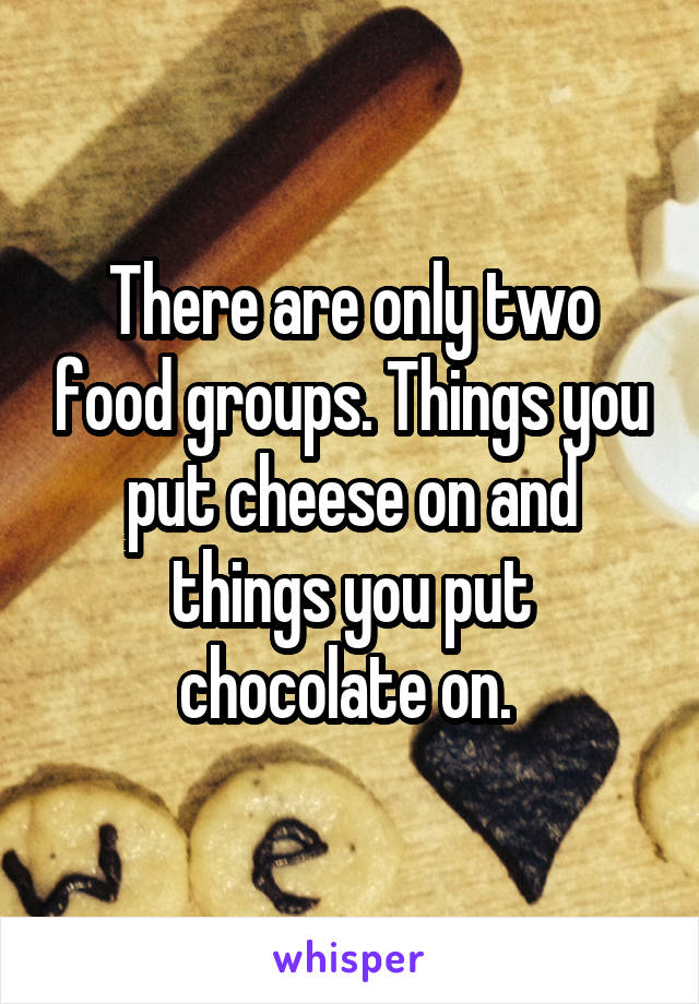 There are only two food groups. Things you put cheese on and things you put chocolate on. 