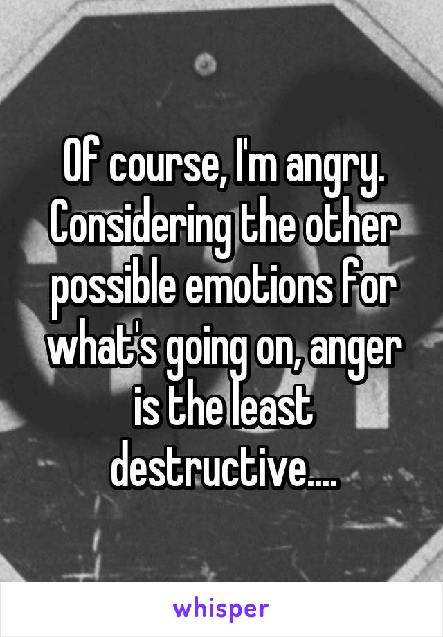 Of course, I'm angry.
Considering the other possible emotions for what's going on, anger is the least destructive....