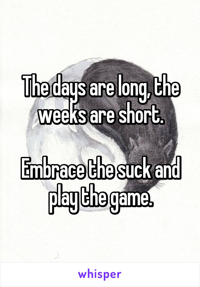The days are long, the weeks are short.

Embrace the suck and play the game.