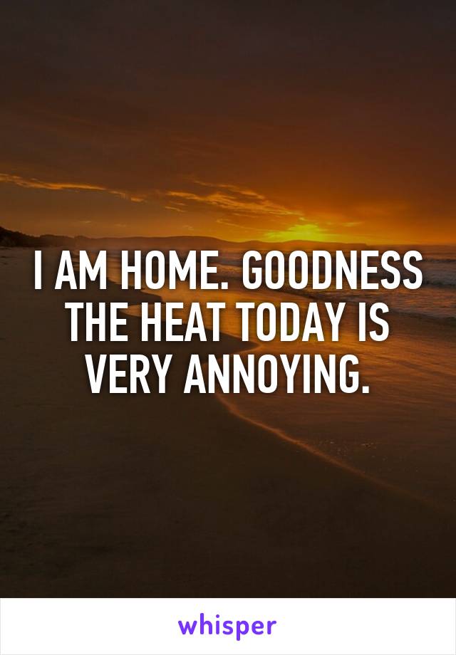 I AM HOME. GOODNESS THE HEAT TODAY IS VERY ANNOYING.