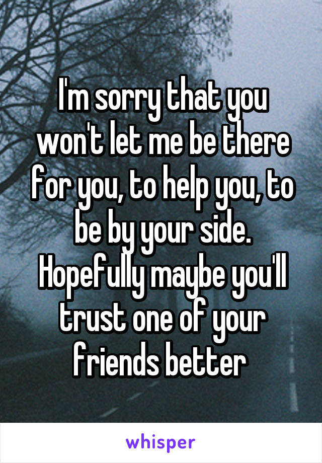 I'm sorry that you won't let me be there for you, to help you, to be by your side. Hopefully maybe you'll trust one of your friends better 