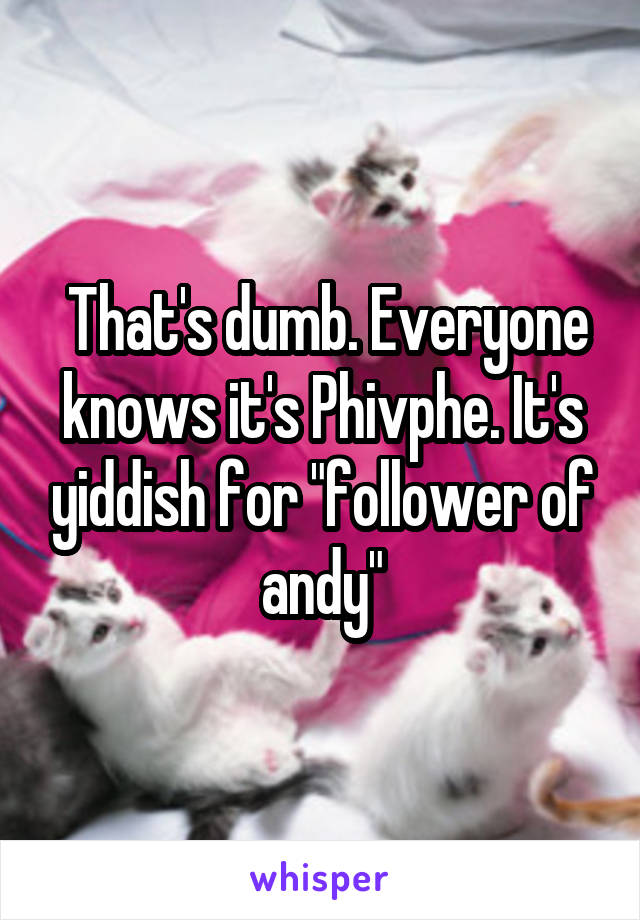  That's dumb. Everyone knows it's Phivphe. It's yiddish for "follower of andy"