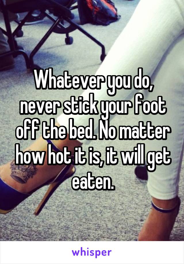 Whatever you do, never stick your foot off the bed. No matter how hot it is, it will get eaten.