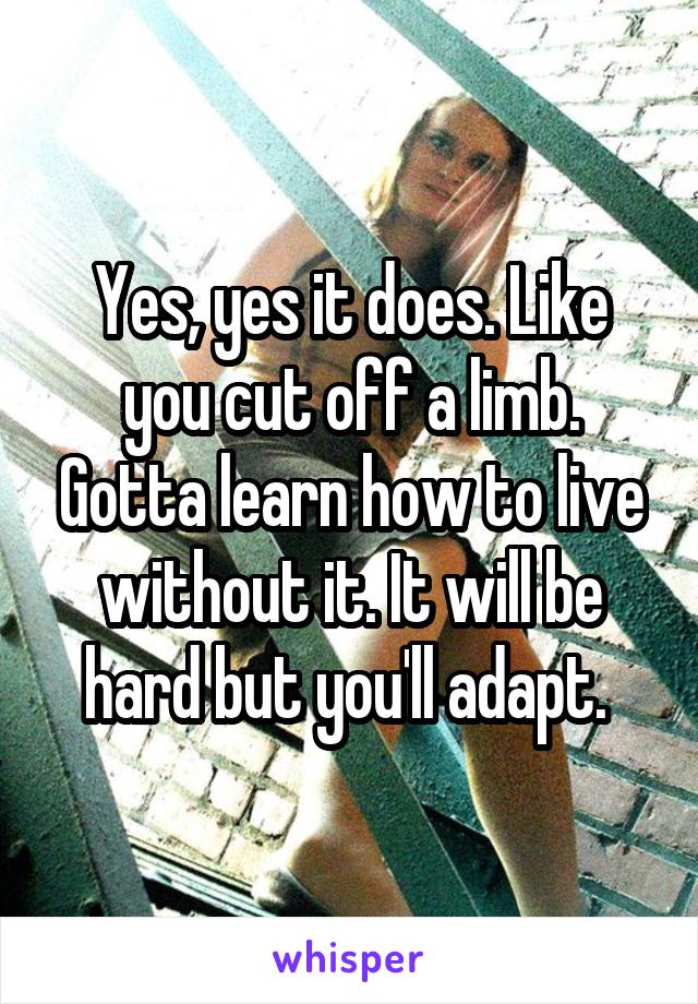 Yes, yes it does. Like you cut off a limb. Gotta learn how to live without it. It will be hard but you'll adapt. 