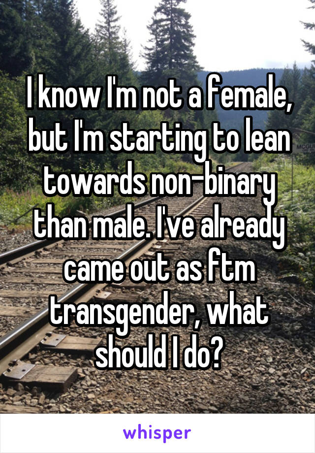 I know I'm not a female, but I'm starting to lean towards non-binary than male. I've already came out as ftm transgender, what should I do?