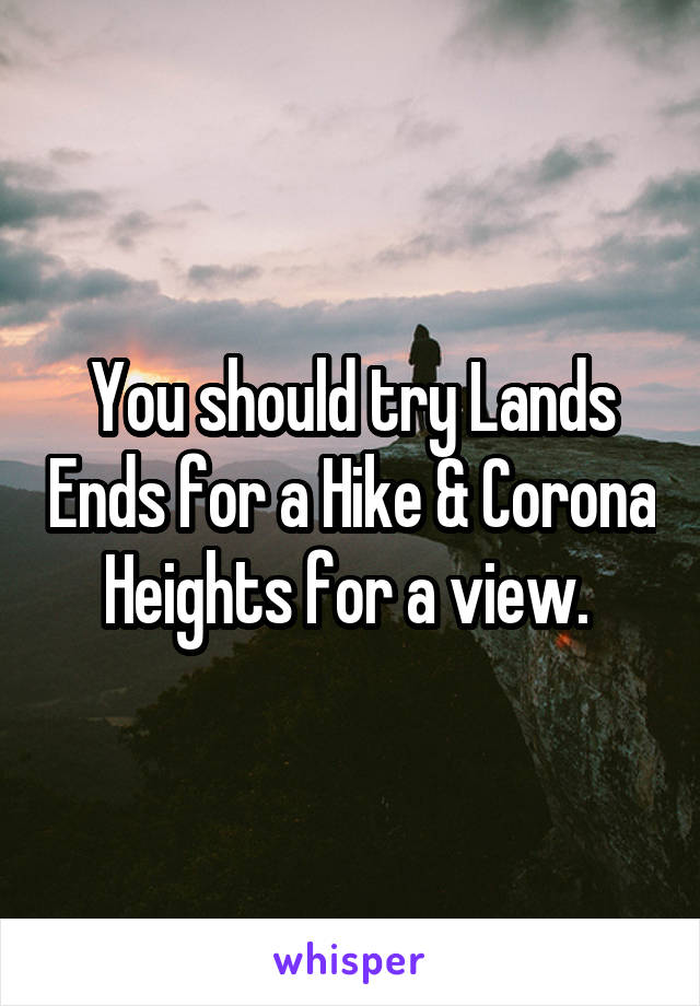 You should try Lands Ends for a Hike & Corona Heights for a view. 
