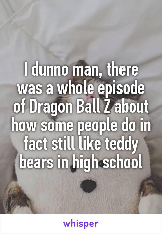 I dunno man, there was a whole episode of Dragon Ball Z about how some people do in fact still like teddy bears in high school