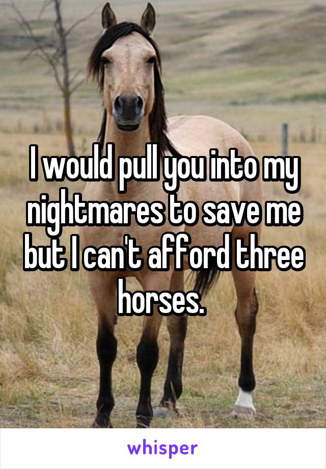 I would pull you into my nightmares to save me but I can't afford three horses. 