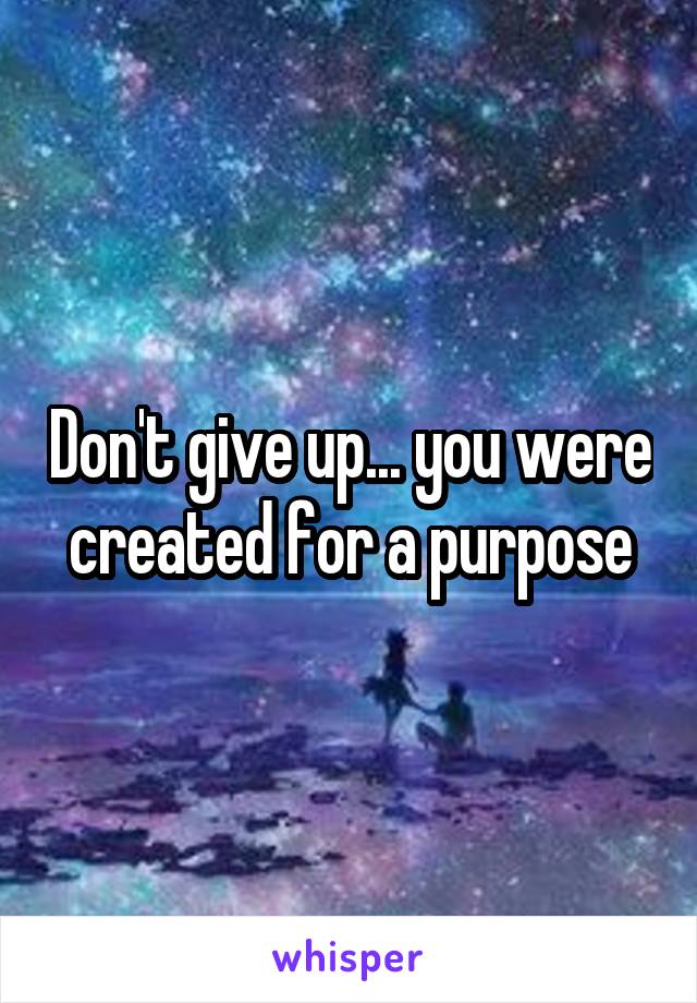 Don't give up... you were created for a purpose