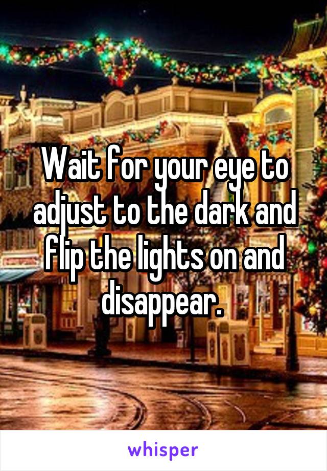 Wait for your eye to adjust to the dark and flip the lights on and disappear. 