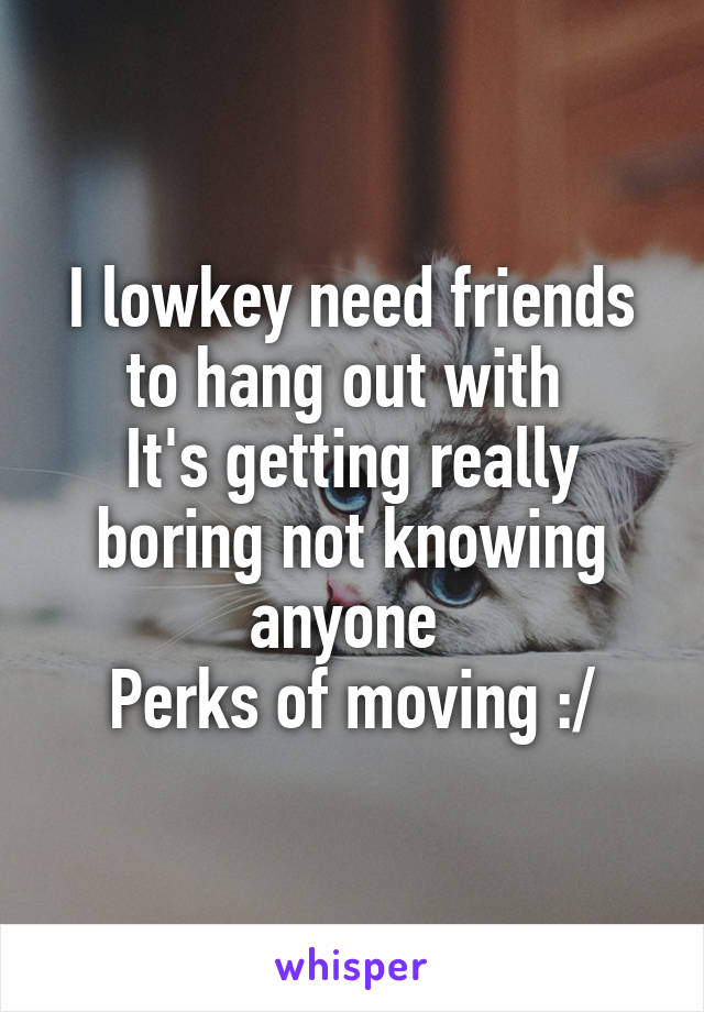 I lowkey need friends to hang out with 
It's getting really boring not knowing anyone 
Perks of moving :/