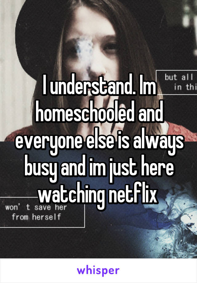 I understand. Im homeschooled and everyone else is always busy and im just here watching netflix 