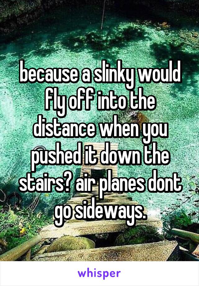 because a slinky would fly off into the distance when you pushed it down the stairs? air planes dont go sideways.