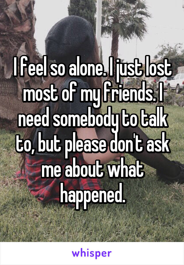 I feel so alone. I just lost most of my friends. I need somebody to talk to, but please don't ask me about what happened.