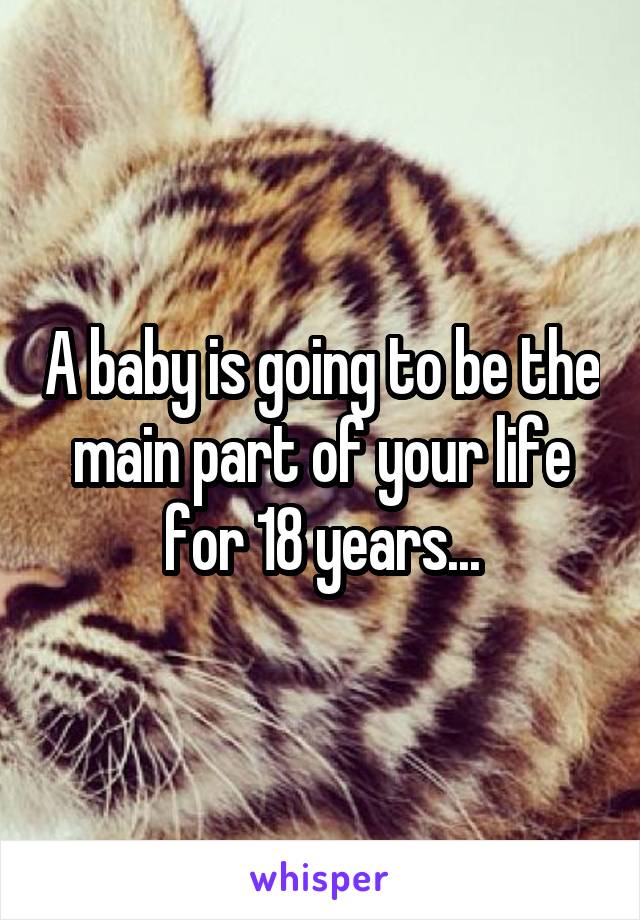A baby is going to be the main part of your life for 18 years...