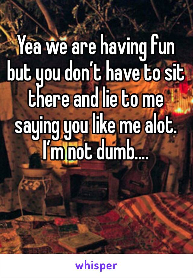 Yea we are having fun but you don’t have to sit there and lie to me saying you like me alot. I’m not dumb....