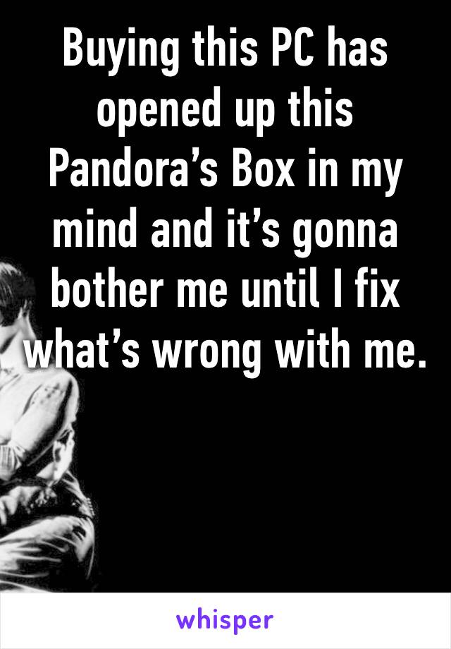 Buying this PC has opened up this Pandora’s Box in my mind and it’s gonna bother me until I fix what’s wrong with me. 