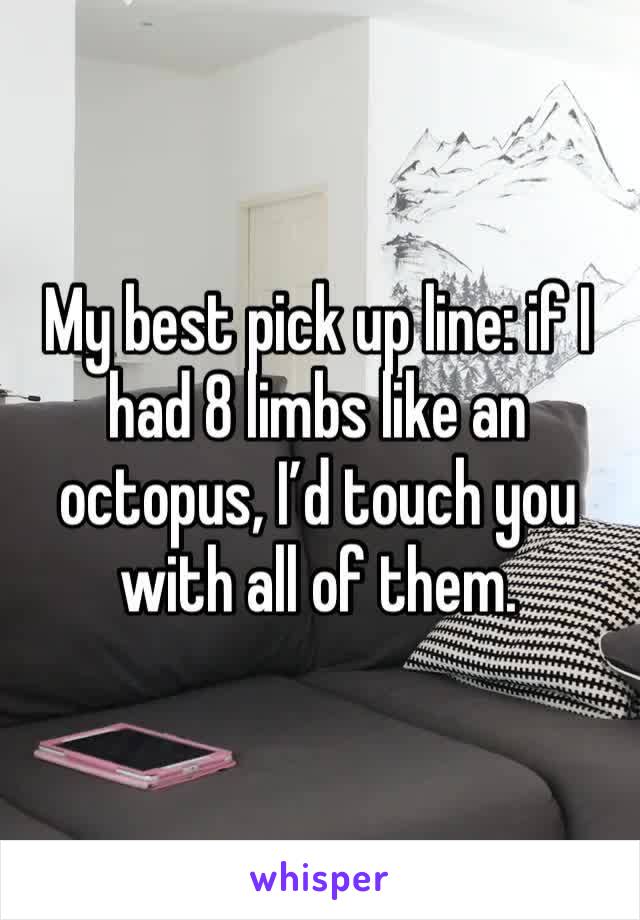My best pick up line: if I had 8 limbs like an octopus, I’d touch you with all of them.