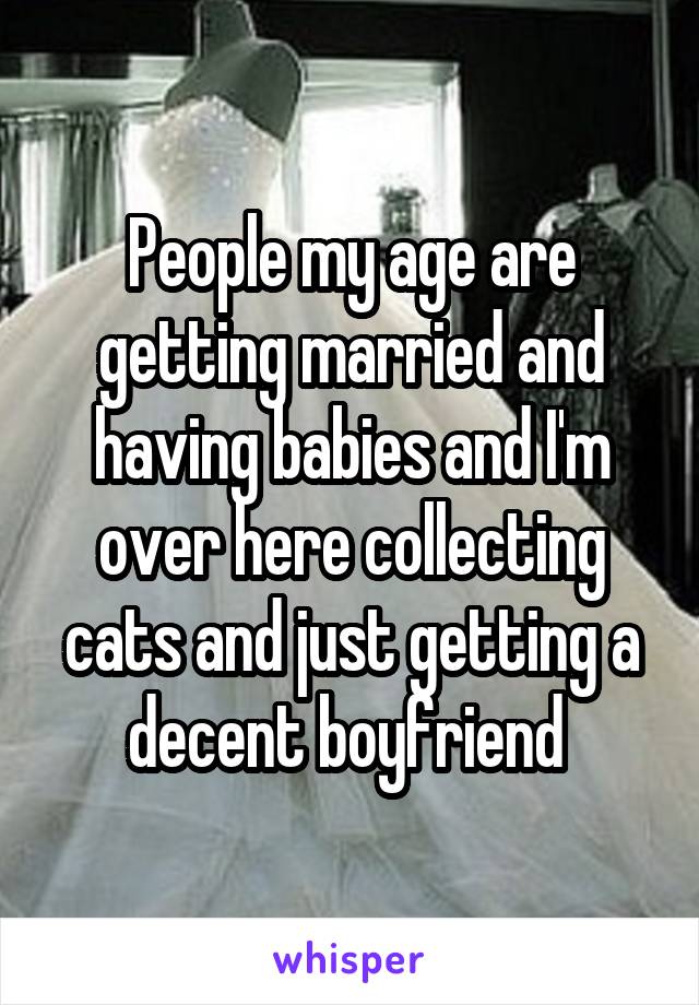 People my age are getting married and having babies and I'm over here collecting cats and just getting a decent boyfriend 
