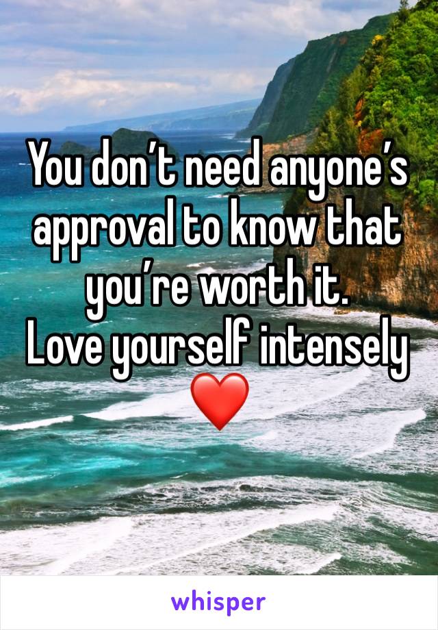You don’t need anyone’s approval to know that you’re worth it.          Love yourself intensely ❤️
