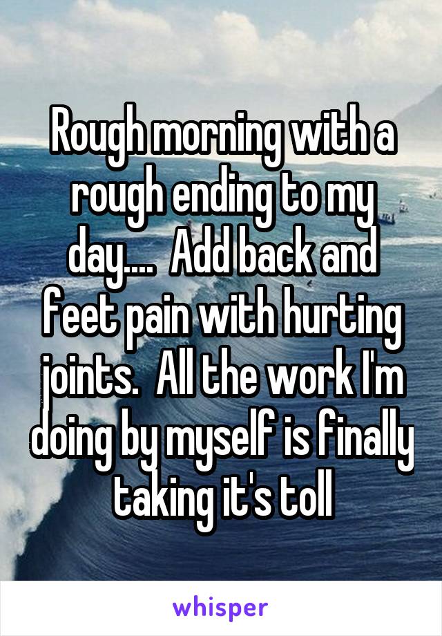 Rough morning with a rough ending to my day....  Add back and feet pain with hurting joints.  All the work I'm doing by myself is finally taking it's toll