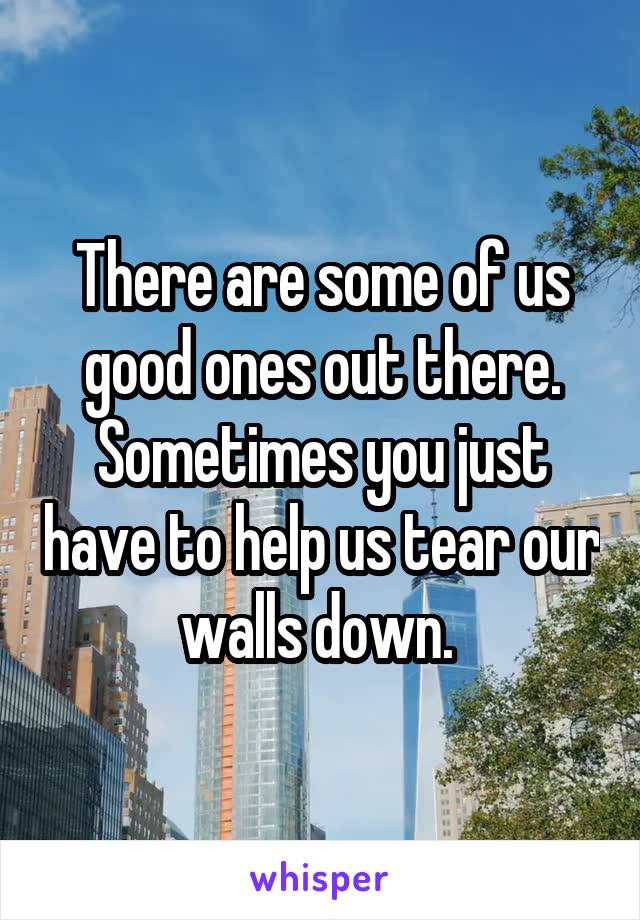 There are some of us good ones out there. Sometimes you just have to help us tear our walls down. 