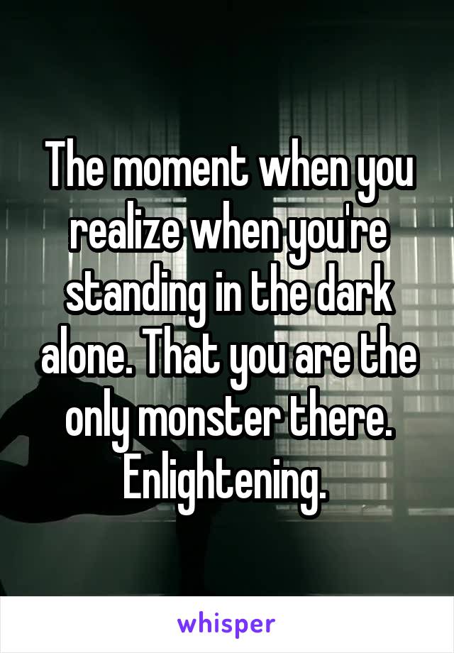 The moment when you realize when you're standing in the dark alone. That you are the only monster there. Enlightening. 