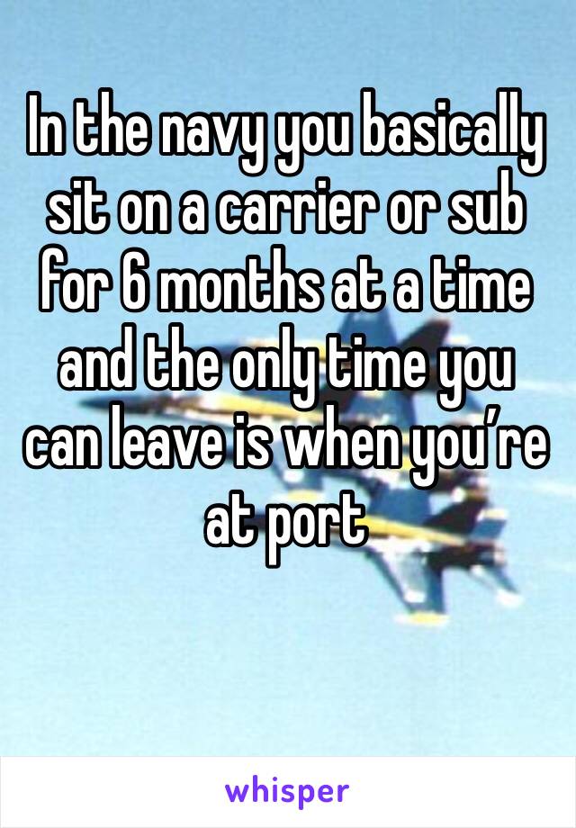 In the navy you basically sit on a carrier or sub for 6 months at a time and the only time you can leave is when you’re at port 