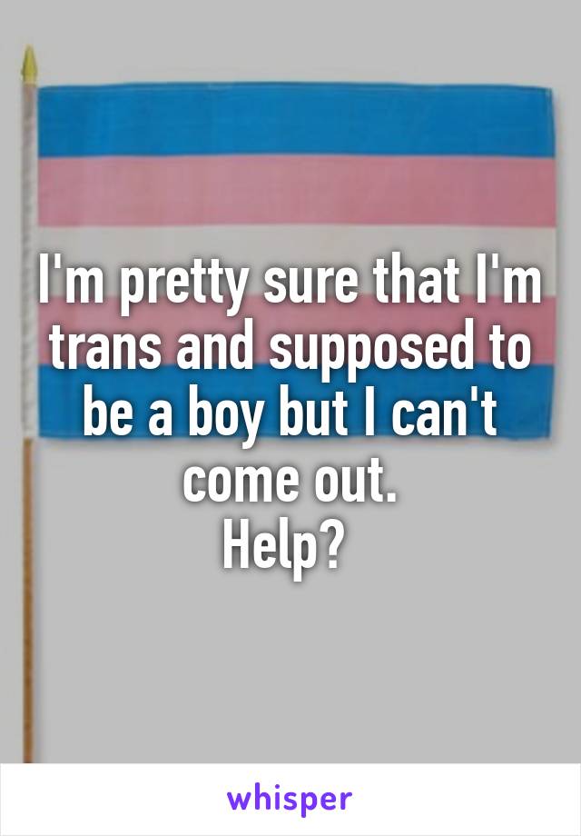 I'm pretty sure that I'm trans and supposed to be a boy but I can't come out.
Help? 