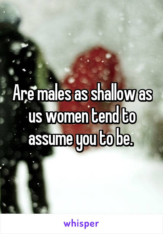 Are males as shallow as us women tend to assume you to be. 