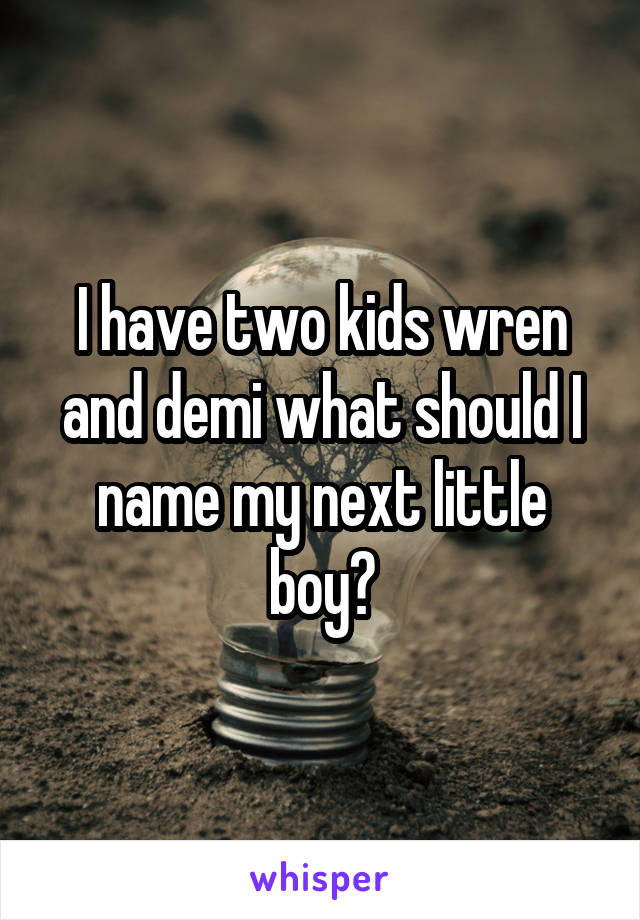 I have two kids wren and demi what should I name my next little boy?