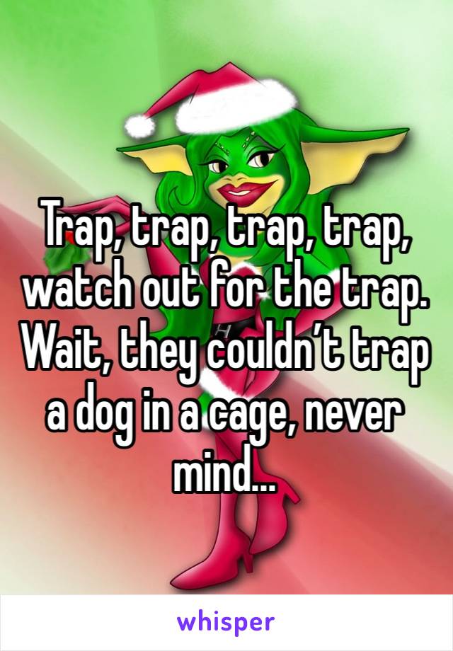 Trap, trap, trap, trap, watch out for the trap. Wait, they couldn’t trap a dog in a cage, never mind...