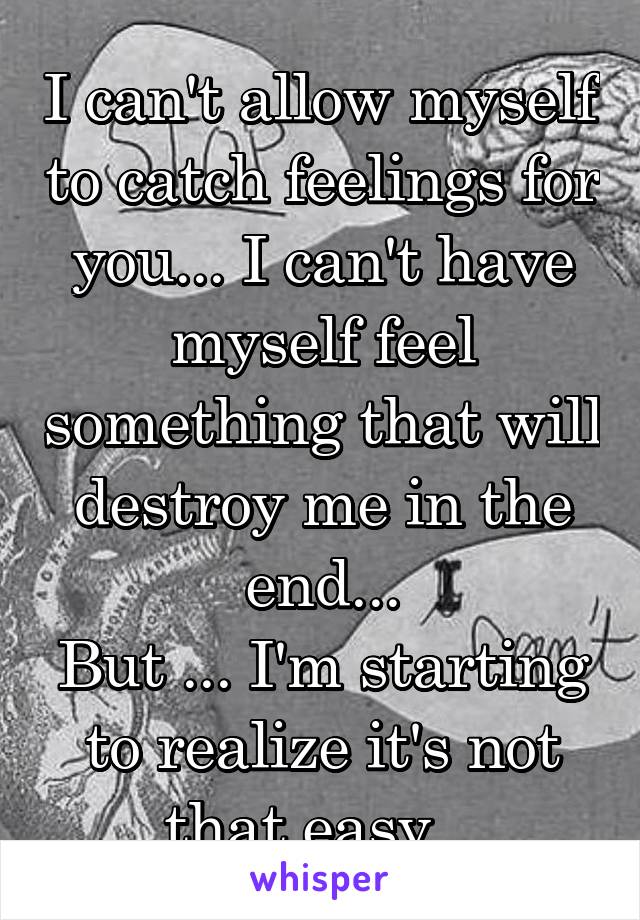 I can't allow myself to catch feelings for you... I can't have myself feel something that will destroy me in the end...
But ... I'm starting to realize it's not that easy...