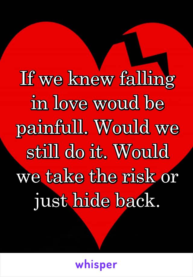 If we knew falling in love woud be painfull. Would we still do it. Would we take the risk or just hide back.