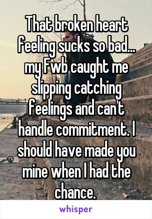 That broken heart feeling sucks so bad... my Fwb caught me slipping catching feelings and can't handle commitment. I should have made you mine when I had the chance. 