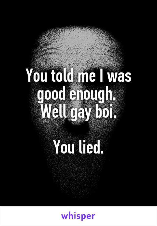 You told me I was good enough. 
Well gay boi.

You lied.