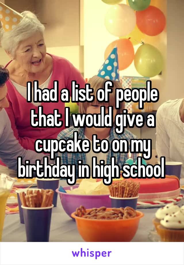I had a list of people that I would give a cupcake to on my birthday in high school 