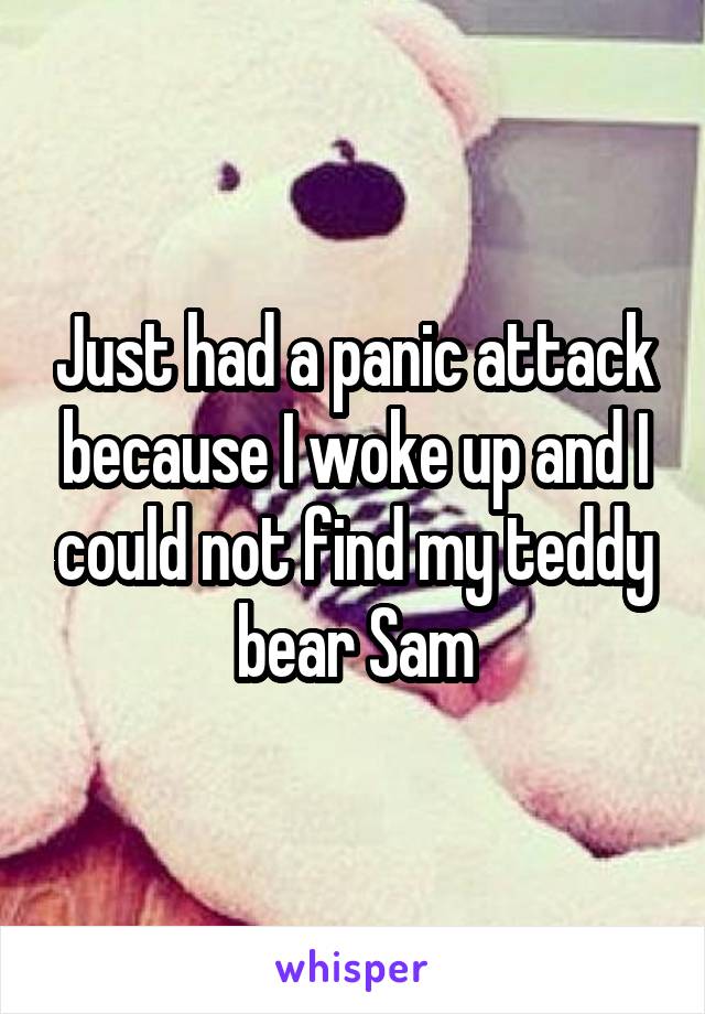 Just had a panic attack because I woke up and I could not find my teddy bear Sam